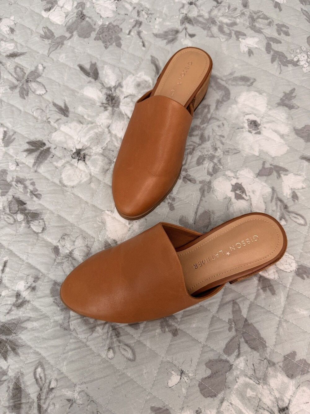 Gibson Latimer Leather Mules Womens 7 Tan Cognac Block Heel Slip On Shoes